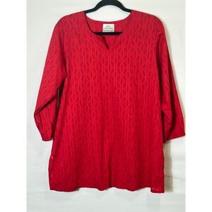 Sabhyata Red Tunic Embroidered Reverse Leaf Design Size XL 3/4 Sleeve